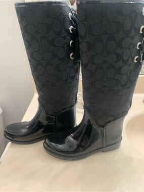 Coach Black Signature Lace-Up Knee Boots